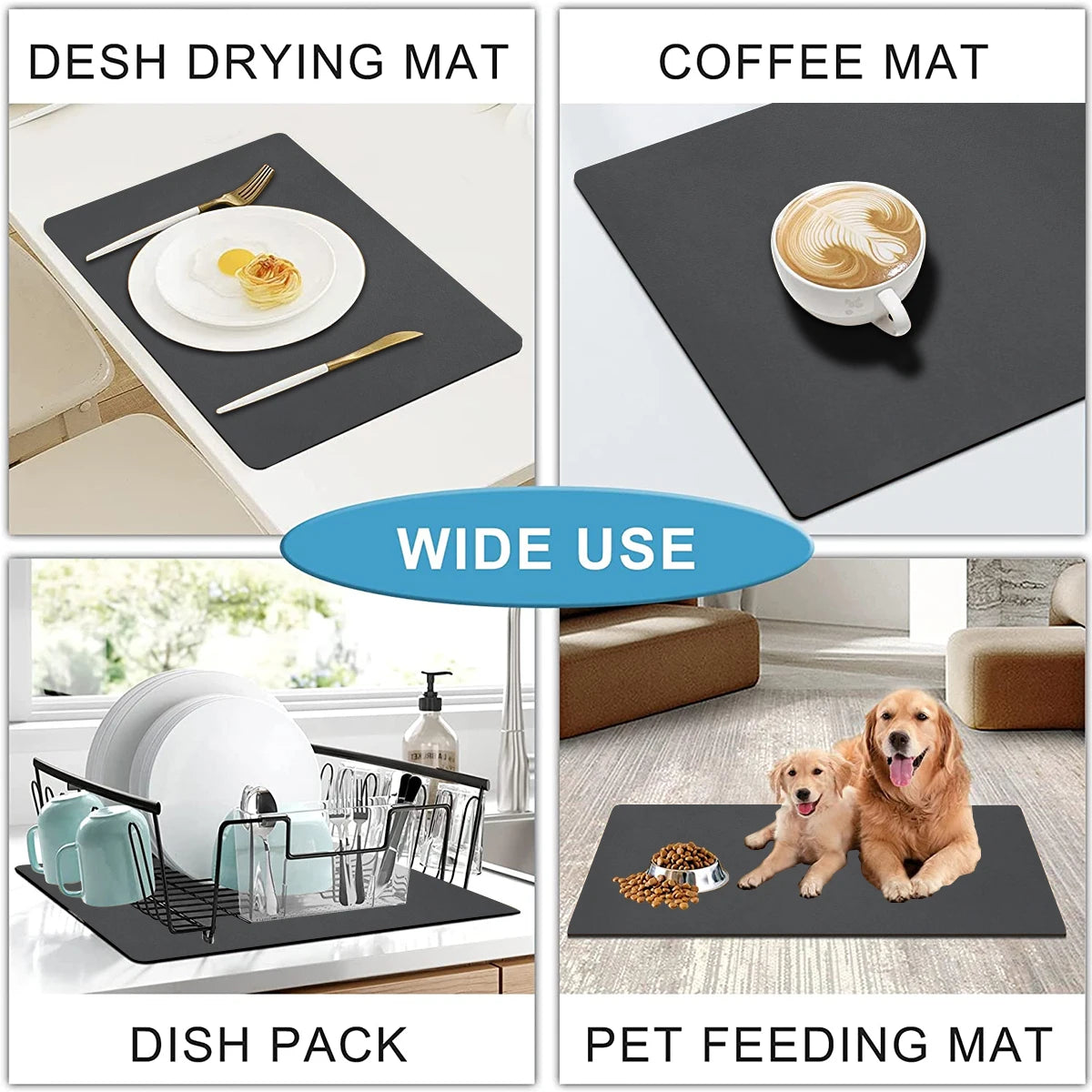 Tejesa  Grey Colour Absorbent Mat Kitchen Tableware Mat Dish Drying Pad Coffee Machine Mat Absorbent Drain Drying Mat Quick Dry Bathroom Drain Pad