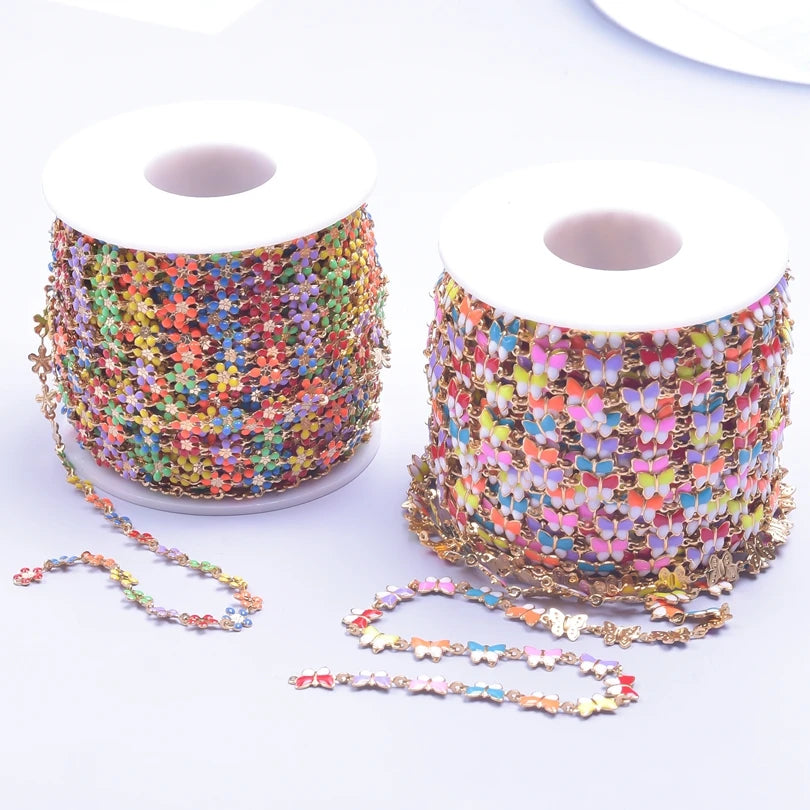 1Pcs Colorful 6*7mm Butterfly Moth Chain Stainless Steel Animal Insect Dripping Oil Bracelet Necklace Making Jewelry Accessories
