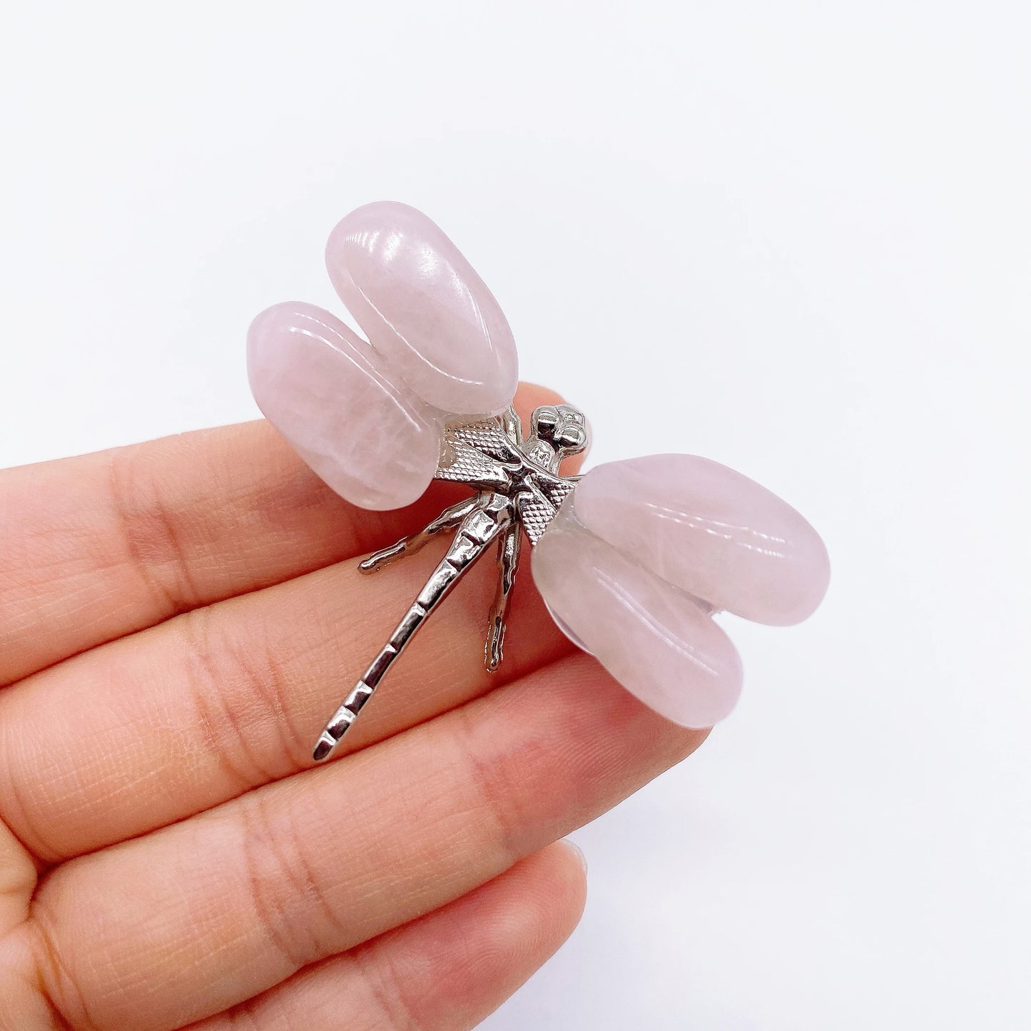 1PC Natural Rose Quartz Dragonfly Crystal Pink Stone spar crafts Butterfly Statue Reiki Healing Home Decoration Children Gift