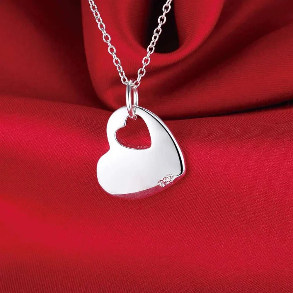 Hemasa 925 Sterling Silver Romantic Heart Pendant Necklace for Women