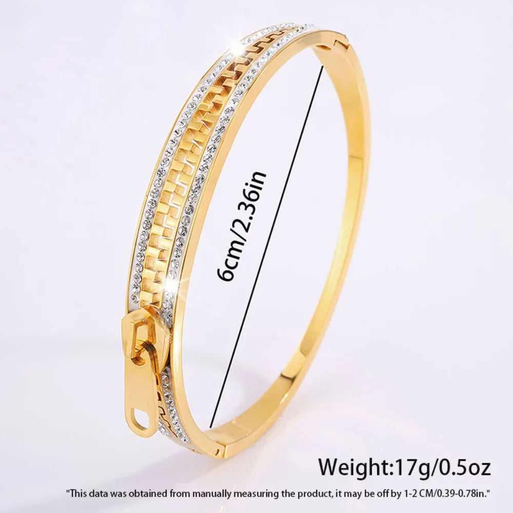 Tejesa Shiny Zipper Bangle /Cstal Bracelet Gold Plated Fashion Zip Titanium Steel Hand Chain Gift