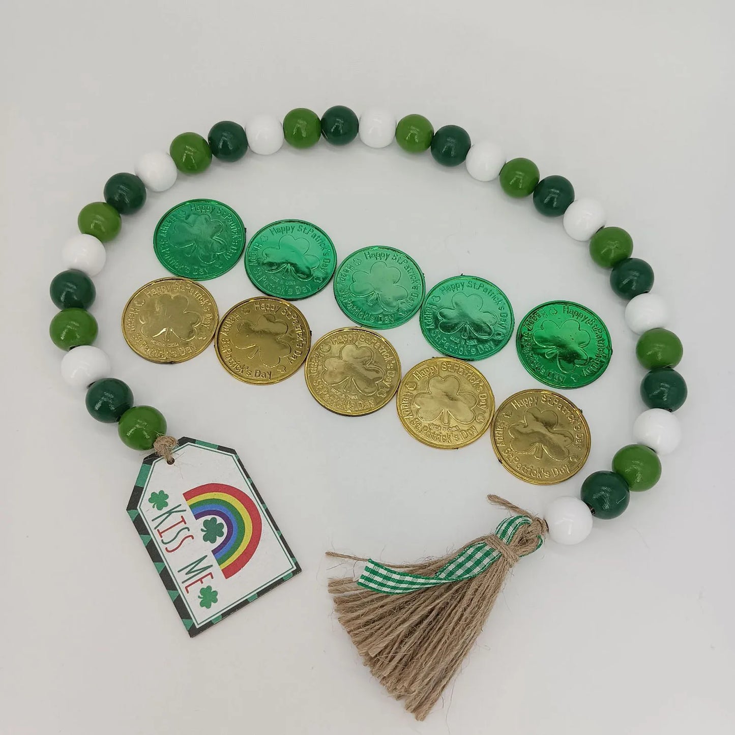 Irish Festival Wooden Bead String Tassel Pendant Wall Suspension Decoration Pendant for St Patrick's Day Tree Table Decor B88