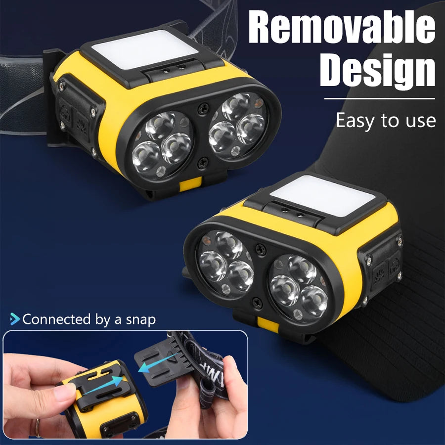 Hemasa LED Smart Sensor Headlamp Cap Clip Light USB Rechargeable Flashlight  With Power Display Riding Fishing Camping Outdoor Torch