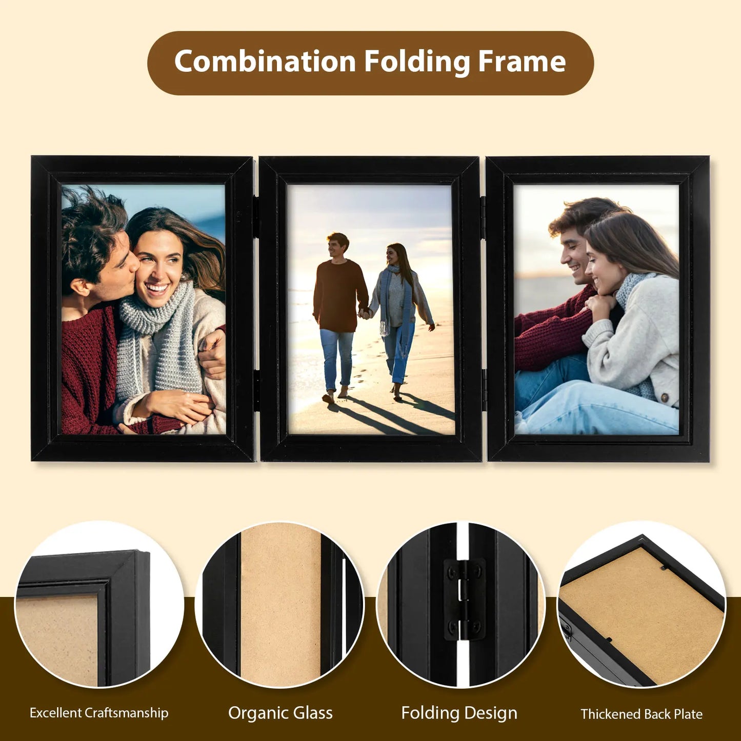 Foldable Hinged Photo Frame Double/Triple Photo Frame Integrated Desktop Album Set 180 ° Vertical Photo Frame HD Photo Gift Fram