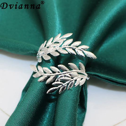 6Pcs Silver Leaf Napkin Rings Metal Napkin Rings Holder for Wedding Decorations Kitchen Dining Table Decor HWL88
