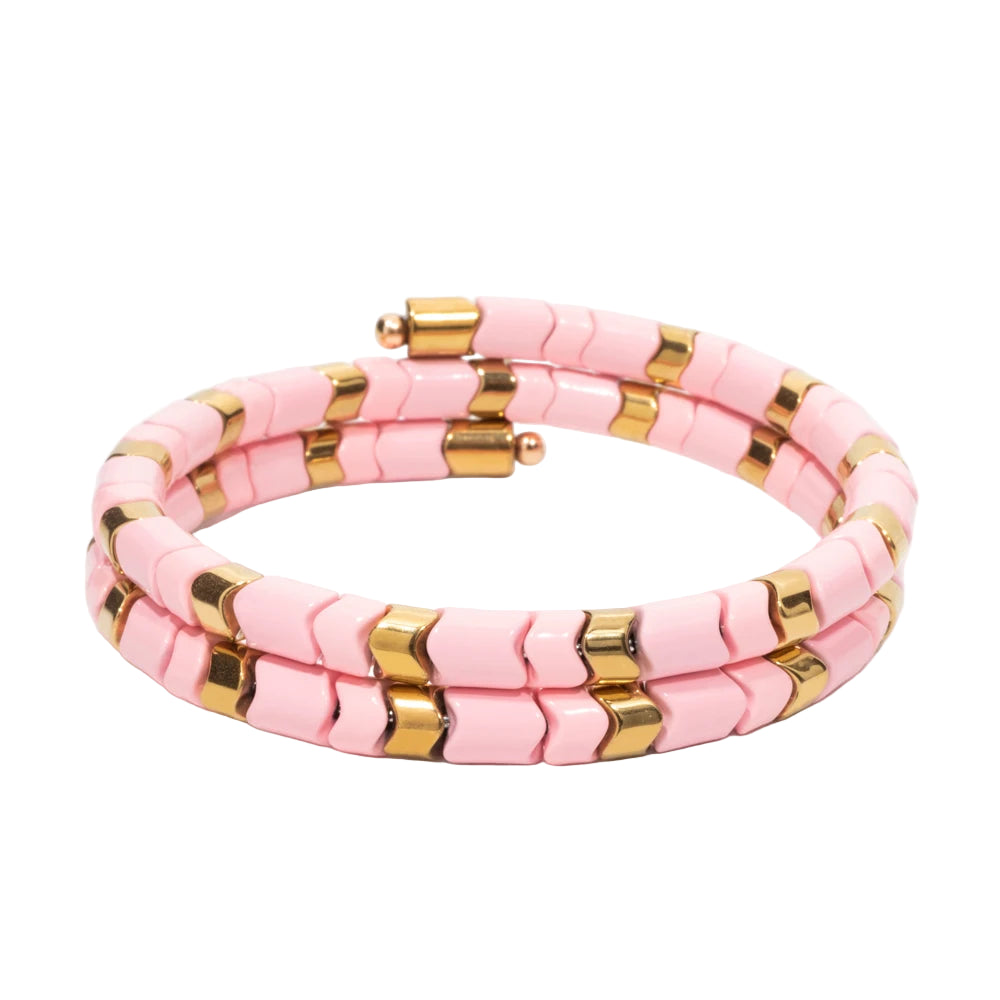 Tejesa 5X6mm Tube Beads Circle Enamel Bangle For Women Beaded Colorful Beads Boho Hand Accessory