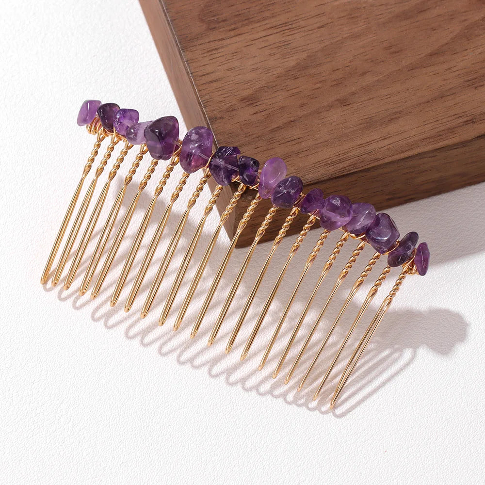 Hemasa Crystal Hair Combs Hair Accessories Natural Quartzs Stone Hair Clips Healing Reiki Hairpin Wedding Bridal Headwear Jewelry