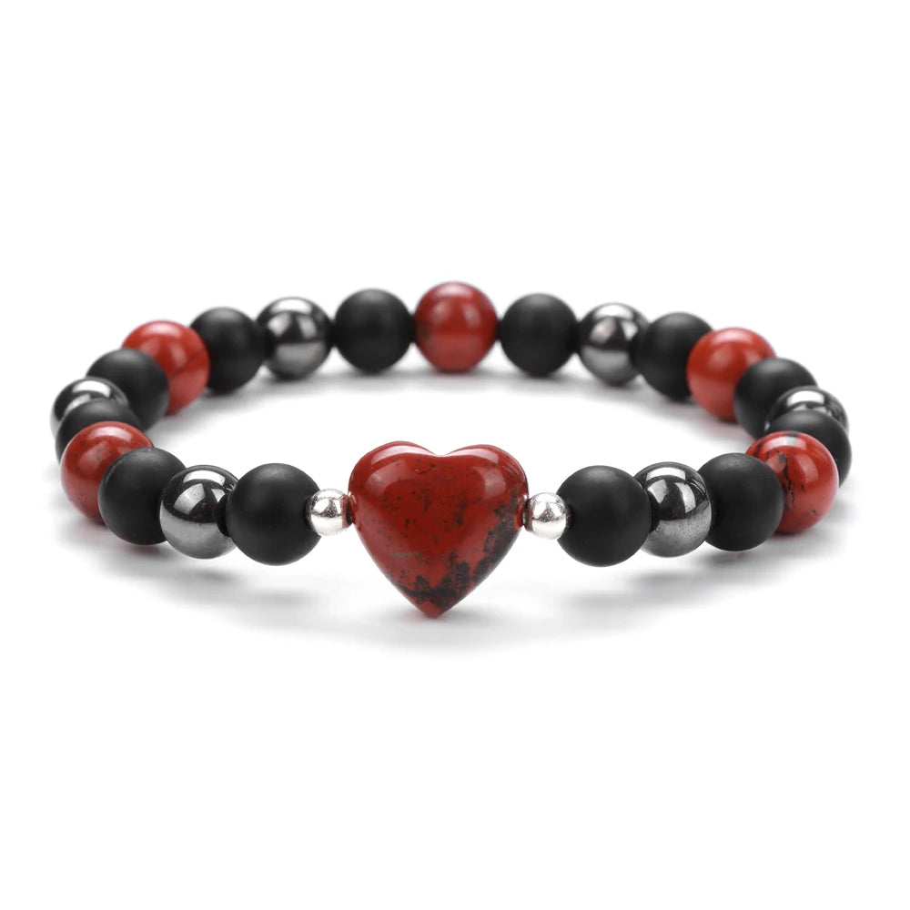8mm Natural Stone Bracelet Love Heart Shape Tiger Eye Agates Quartz Beads Charm Bracelet for Women Men Fashion Jewelry Gift