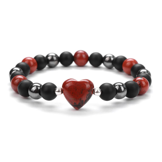 8mm Natural Stone Bracelet Love Heart Shape Tiger Eye Agates Quartz Beads Charm Bracelet for Women Men Fashion Jewelry Gift