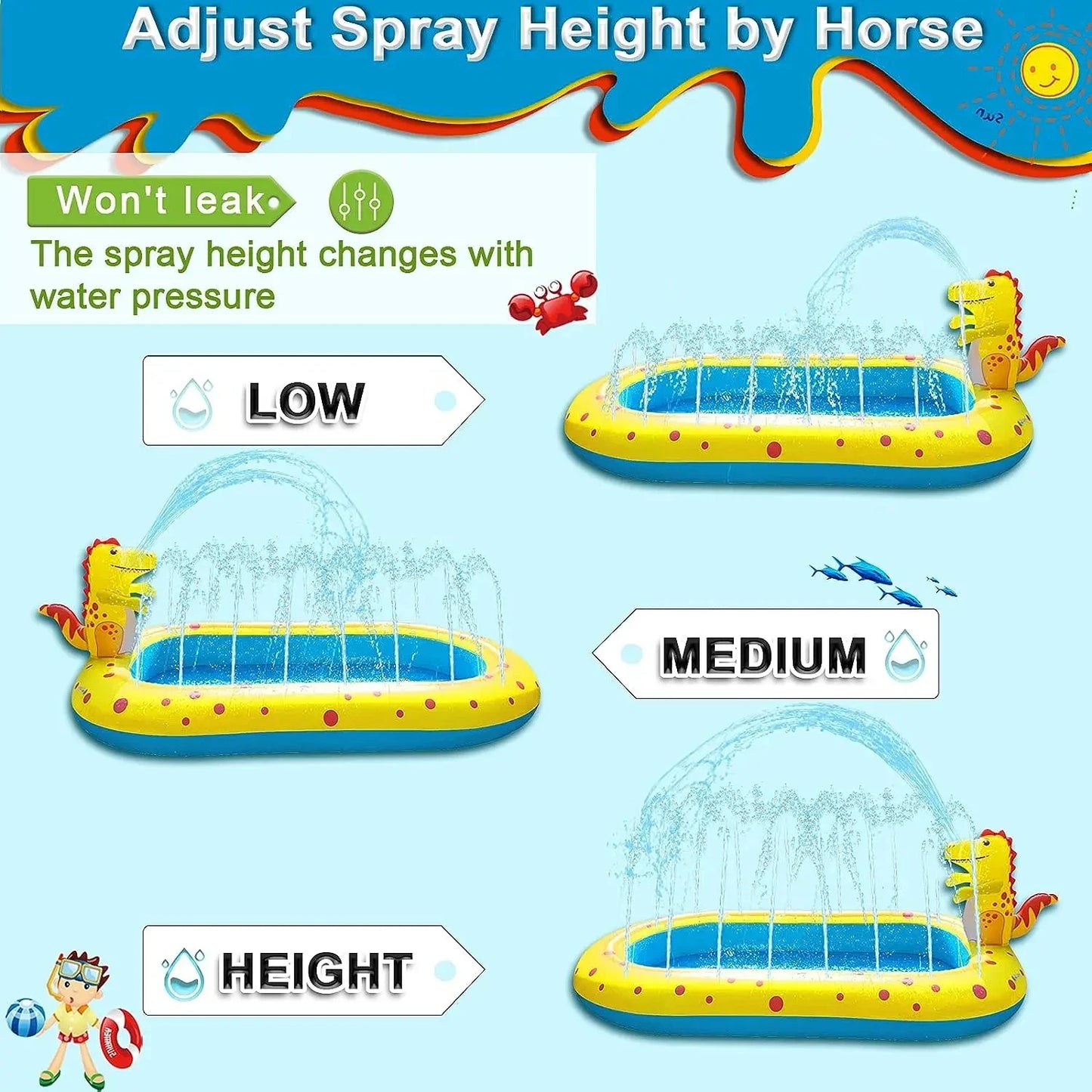 Hemasa Inflatable Children Swimming Pool for Kids / Dinosaur Sprinkler Kiddie Pool
