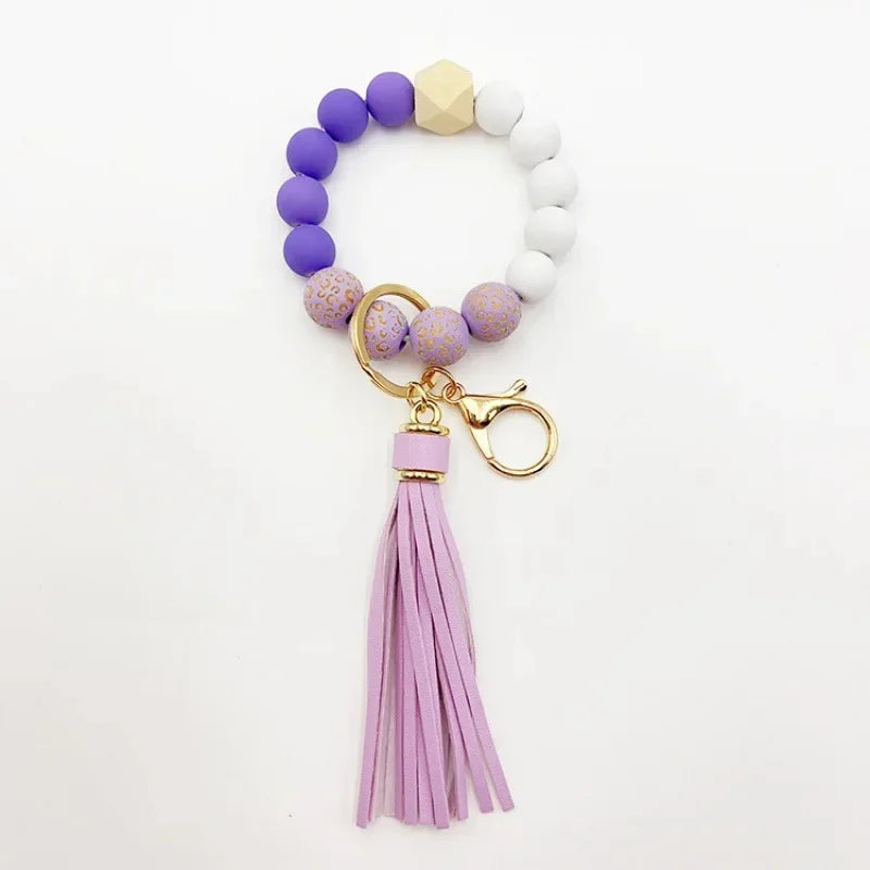 Silicone Tassel Beaded Bag Accessories Cross-Border Keychain Hand Bracelet Jewelry Decoration from Mainland China