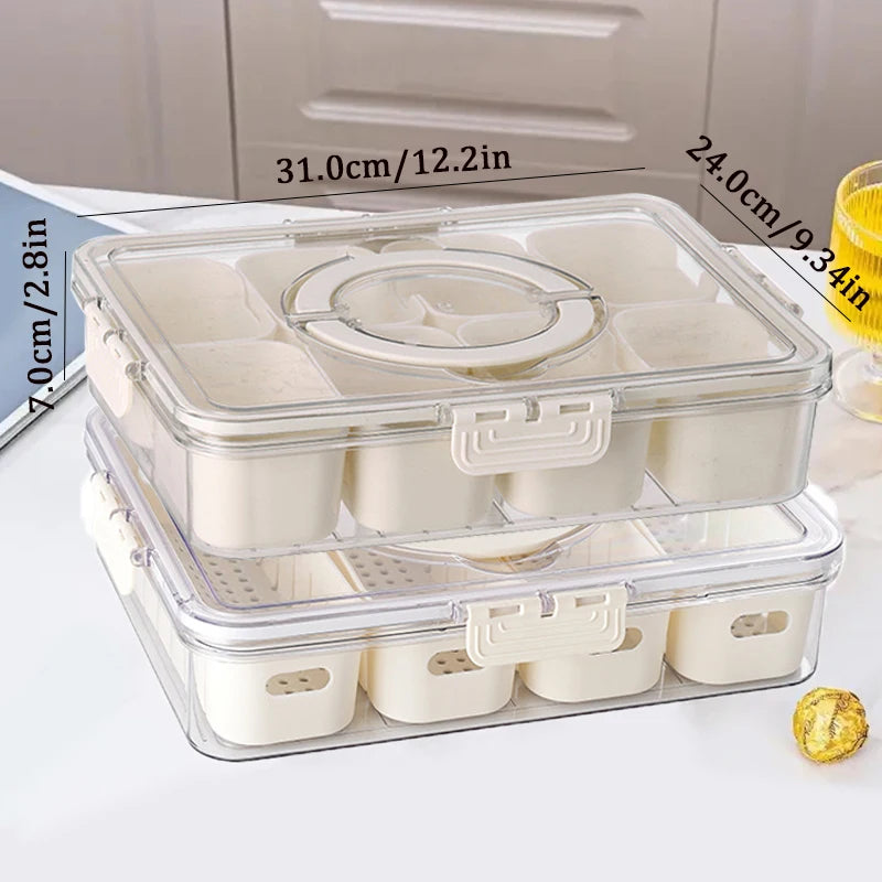 Tejesa 1/2pcs household storage box portable snack fruit box fresh-keeping box spice box cover 8 /4 compartment kitchen.