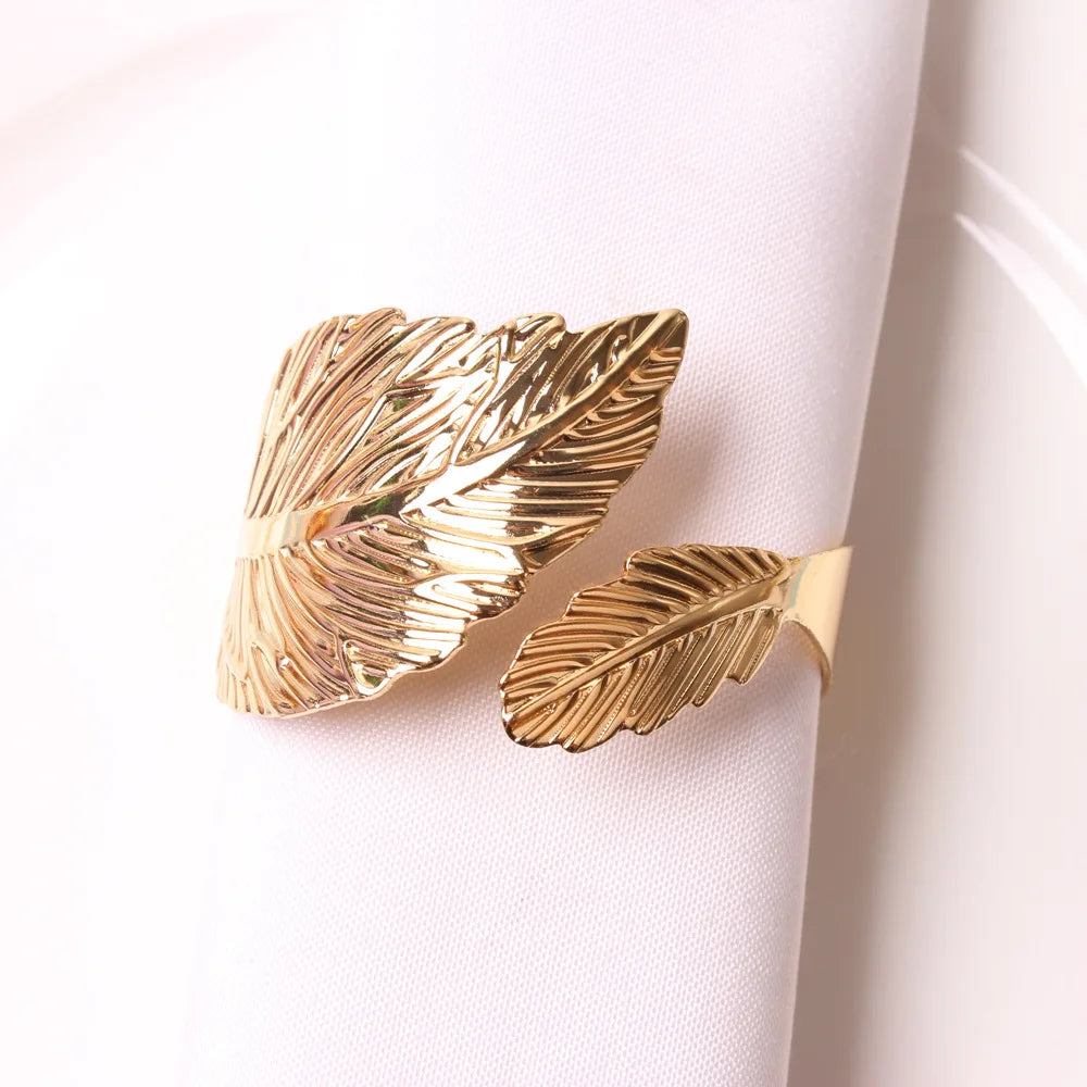 Hemasa 6PCS Antique Napkin Holders /Gold Napkin Rings/ Leaf Napkin Buckle for Wedding Party Daily Use Home Dinning Room Hotel Table Decor