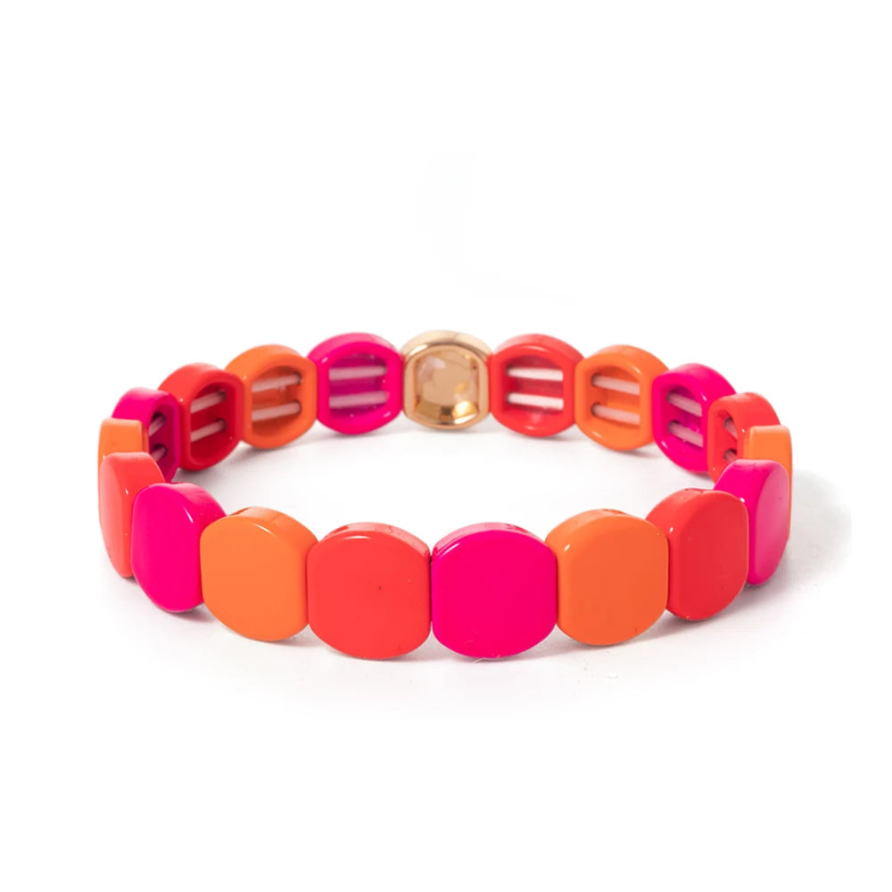 Tejesa Yellow Red Color  Enamel Tile Beads Bracelets For Women /Hand Jewelry Charms Beach Elastic Bangle For Party Luxury