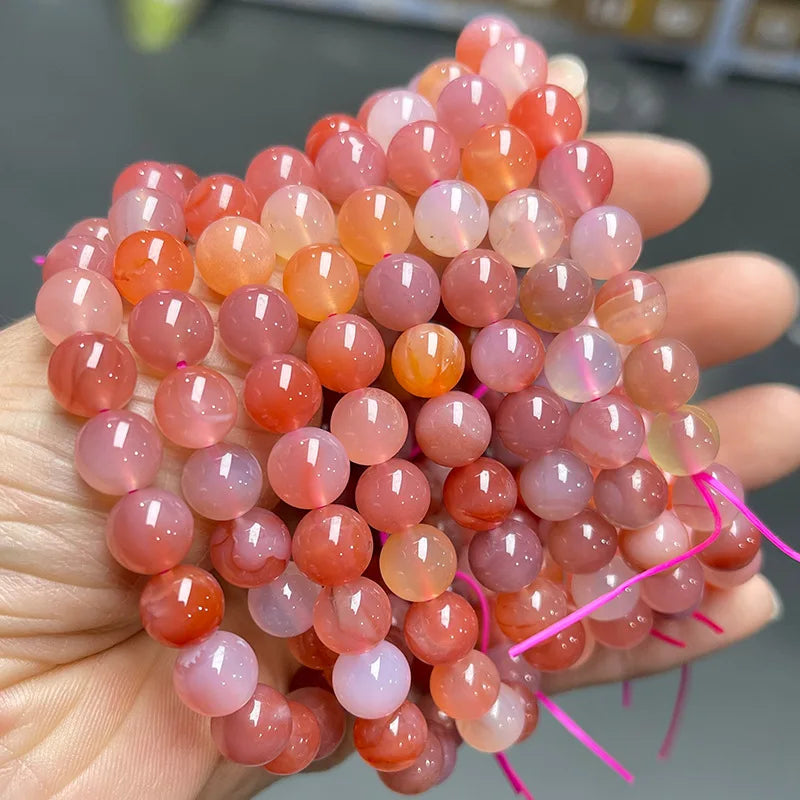 Hemasa Natural Stone YANYUAN Agate Bead Rose Pink Chalcedony Round Beads Bracelet Women Stone Jewelry Gemstone Gift Handmade Strand