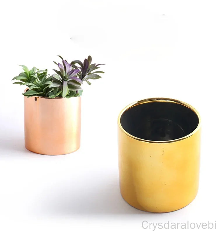 Nordic Electroplated Ceramic Flower Pot Rose Gold Silver Succulent Flower Pot Plant Home Garden Office Desktop Decor