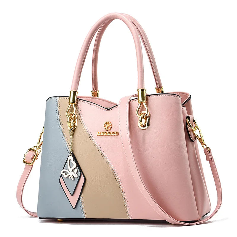 Hemasa  New Three Color Combination Women's Handbag Large Capacity Soft Leather Shoulder Bag