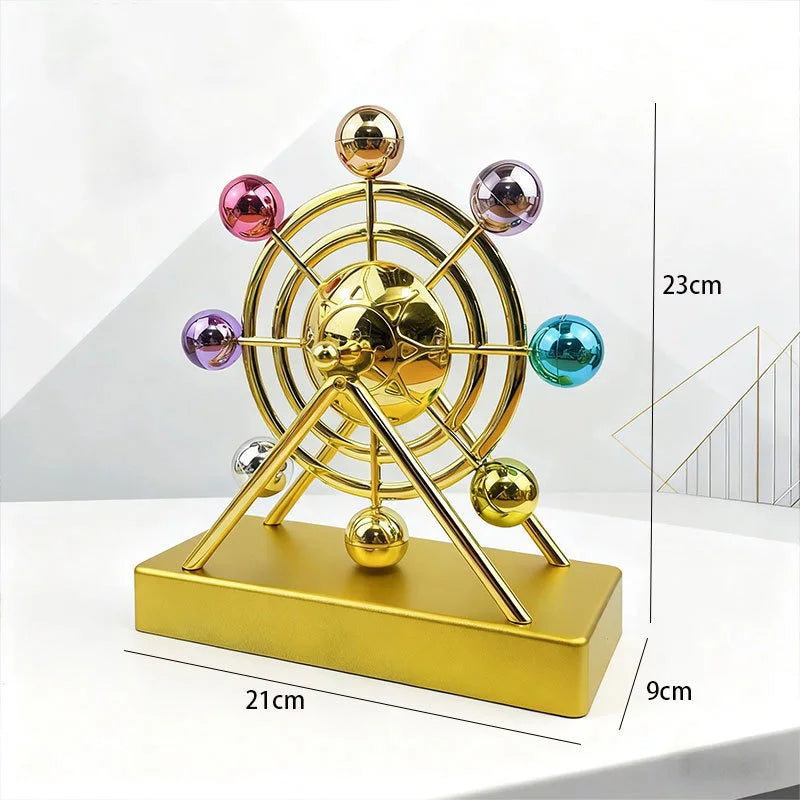 Luxury Gold Metal Kinetic Ferris Wheel Ornament - Desk Stress Relief Rotating Figurine - Modern Home & Office Decor Gift