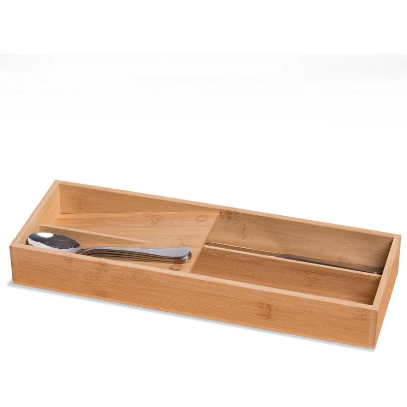 Bamboo Silverware Drawer Organizer, Kitchen Small Silverware Organizer, Utensil Tray Holder, Cutlery Tray for Spoons, Forks