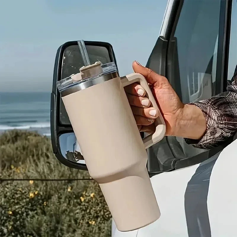 Hemasa 40oz Stainless Steel Water Bottle  Car Coffee Mug Personalized Tumbler with Handle Lid Straw Vacuum Thermos Cup