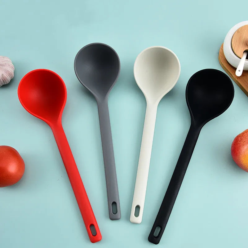 Large Thickened Silicone Soup Spoon Long Handle Ramen Noodles Bouillon Ladle Japanese Kitchen Tablespoons Tableware Kitchenware