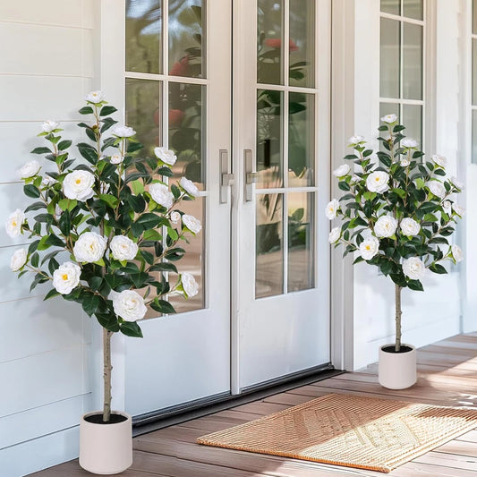 Artificial Tree Artificial Camellia Tree 120cm/47.24in  Fake Bonsai Plant Removable Fake Flower Tree Party Christmas Home Decor