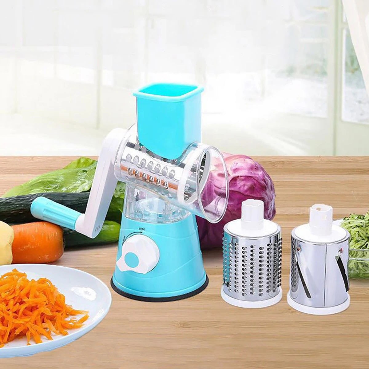 Tejesa Multifunctional Vegetable Slicer Shredder Cutter Tool 3 Sharp Drums Manual Hand Operated Grater Cheese Peanut Cookie Chopper