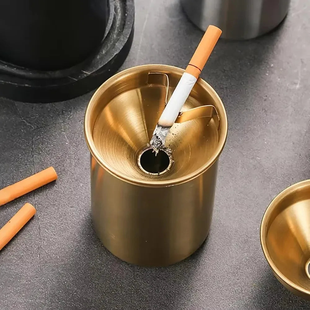 Premium Stainless Steel Ashtray with Lid. Windproof, Smokeless Design. Ideal for Cigars, Outdoor Patio & Indoor Home Use.