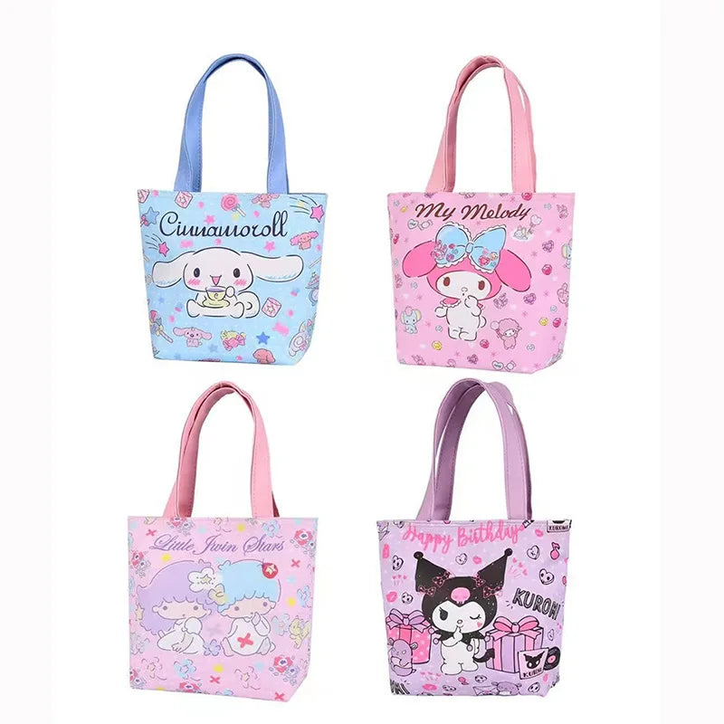 Hello Kitty Printing Purse Coin Purse Cosmetic Bag Cute My Melody Canvas Cartoon Kawaii Pouch Makeup Case Box Travel Lunch Bags