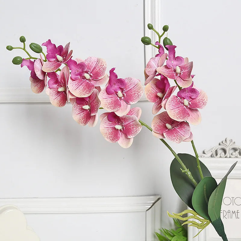 YeeNanee 4pcs Room Decoration Real Touch Artificial Orchid Stem Flowers Latex Phalaenopsis Branches with Leaves for Home Decor