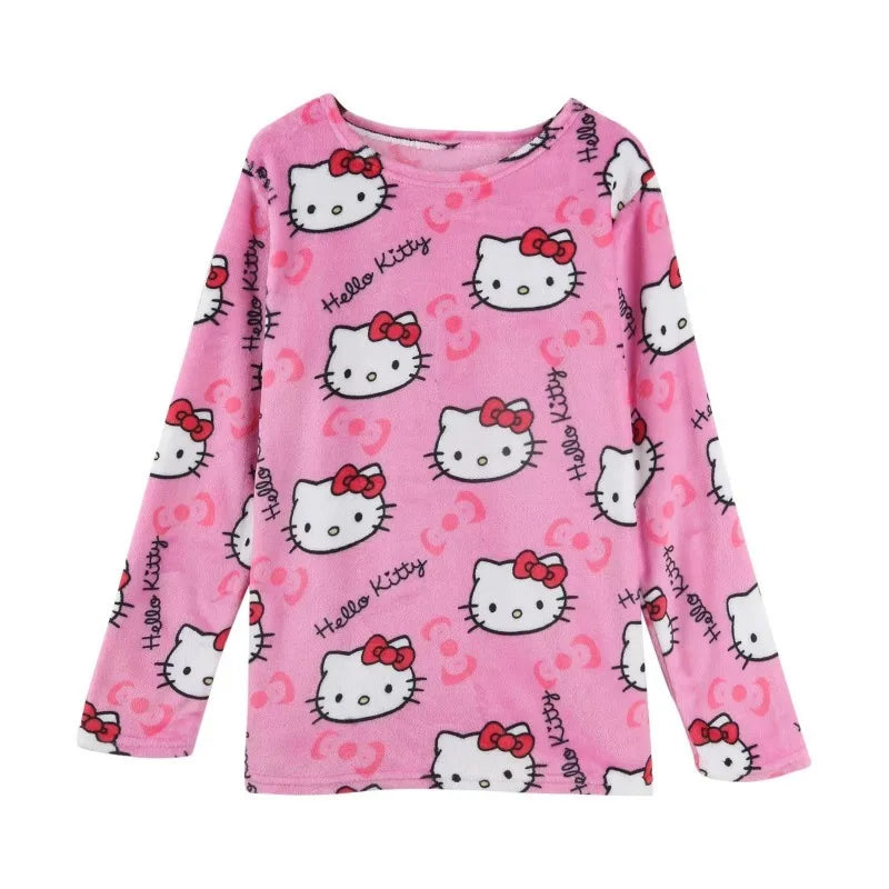 Hemasa  Hello Kitty  Loungewear Set Loose Flannel Ladies Pajama Pants  for Girls