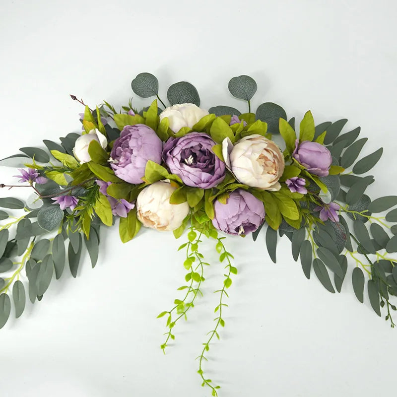 YeeNanee Artificial Peony Reception Flowers Swag with Eucalyptus Greenery for Wedding Ceremony Welcome Sign Floral Decoration