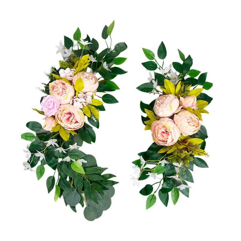 Rose Artificial Flowers Wedding Arch Kit Boho Dusty Rose Blue Eucalyptus Garland Drapes For Wedding Decorations Welcome Sign