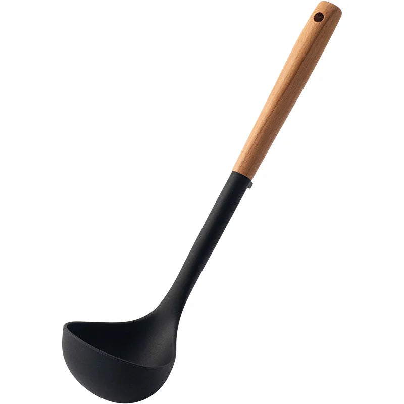 Hemasa 5Pcs Black Silicone Wooden Handle Cooking Tool Non-stick Kitchen Utensils /Silicone Spatula Baking Kitchen Spoons