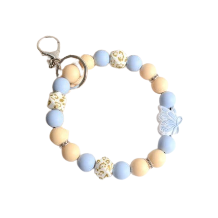 Hemasa Personalized Bangle Silicone Bead  Stretch Wristlet bracelet/ Keychain with  Keyring Gift for Teacher Mom Nurse Gift