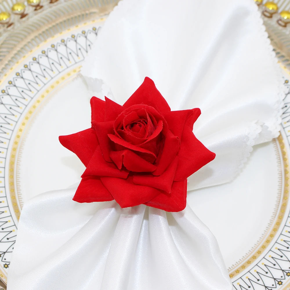 Hemasa 6Pcs Wedding Decoration Artificial Rose Flower Napkin Rings