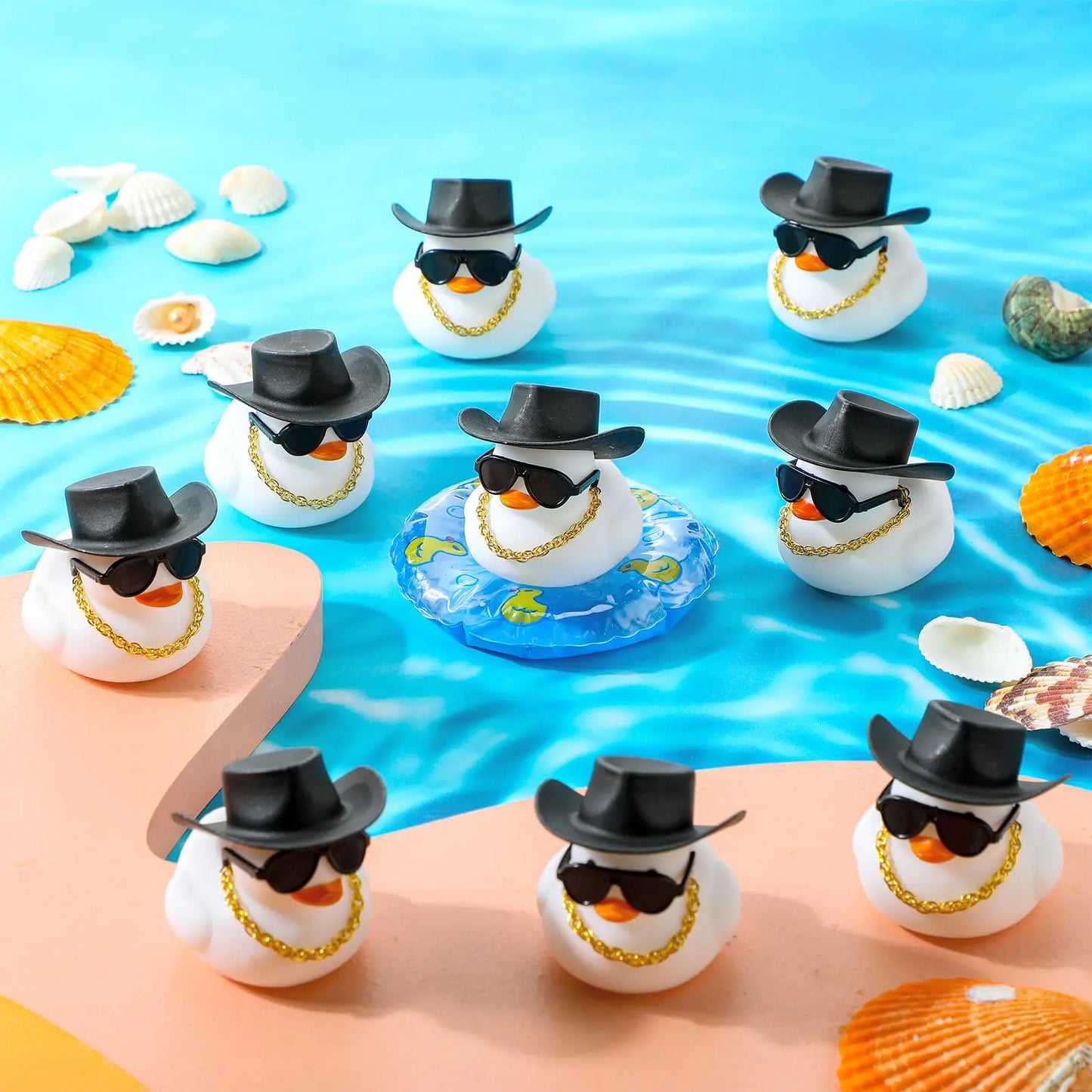 6-60 Set  White Cowboy Rubber Duck Bulk Mini Yellow Duckies Party Tiny Ducks Toy Bandanas for Summer Shower Party Favor