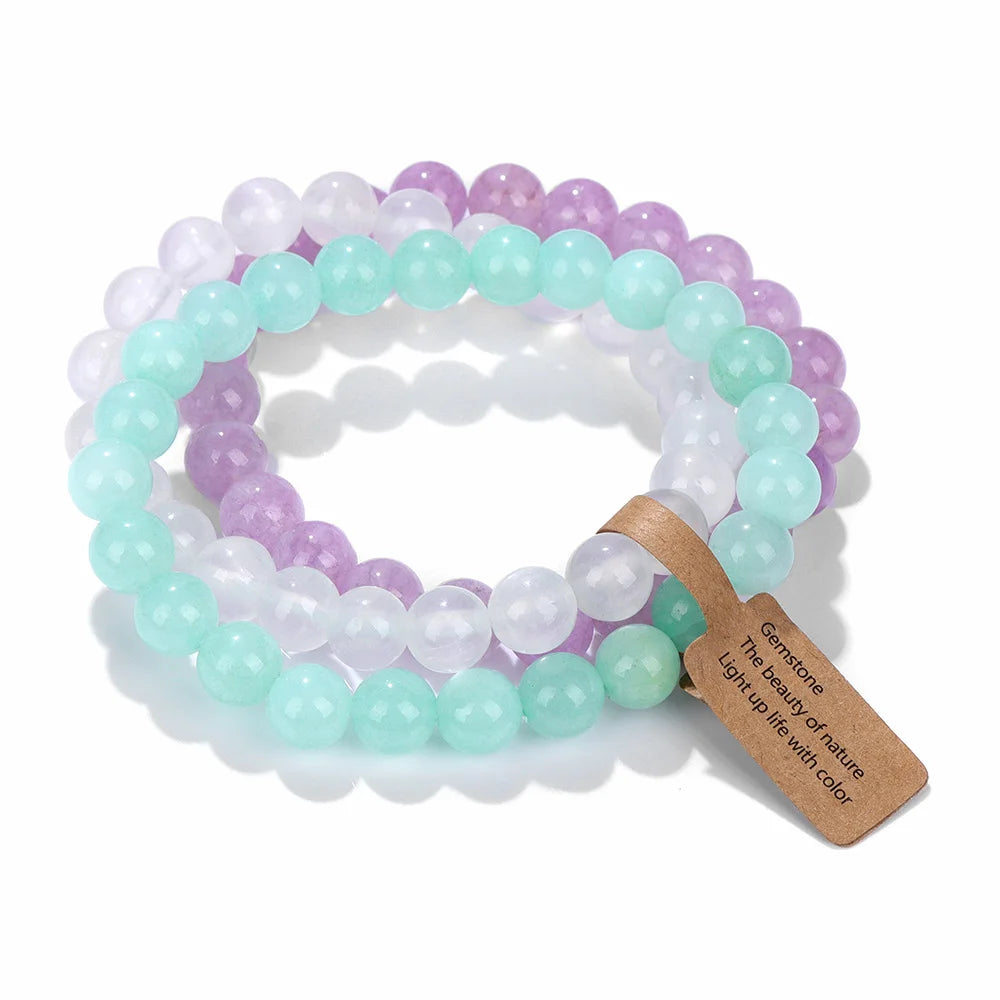 Hemasa Blue Cat Eye Beads  Bracelets /3Pcs/Set Natural Stone Amethyst Beads Bracelets /Multicolor Stretch Bangle Women