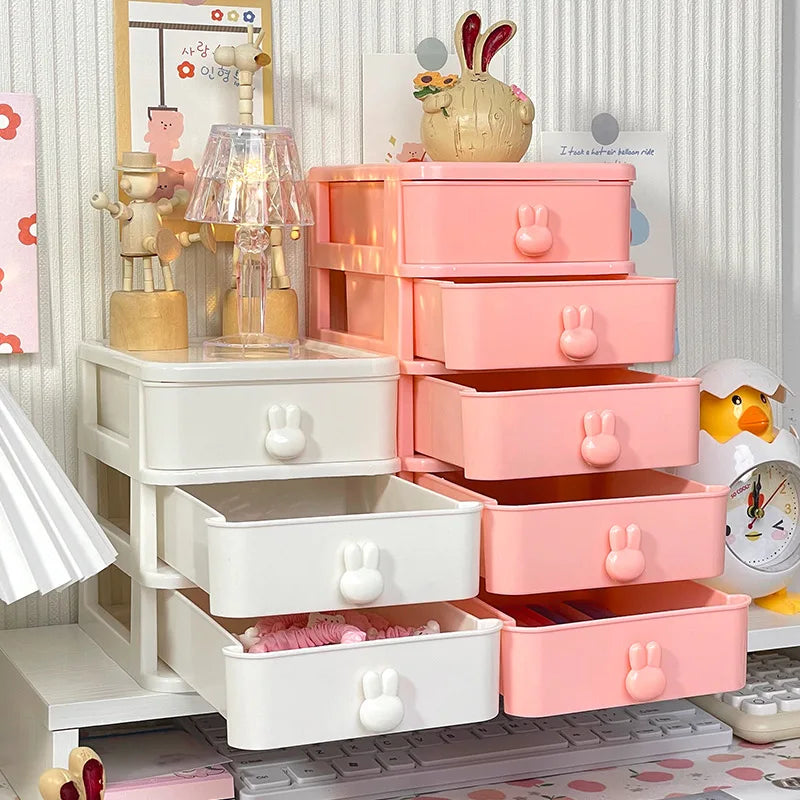 Bview Art Cartoon desktop organizer small drawer desk plastic mini storage box rabbit stationery storage boxes
