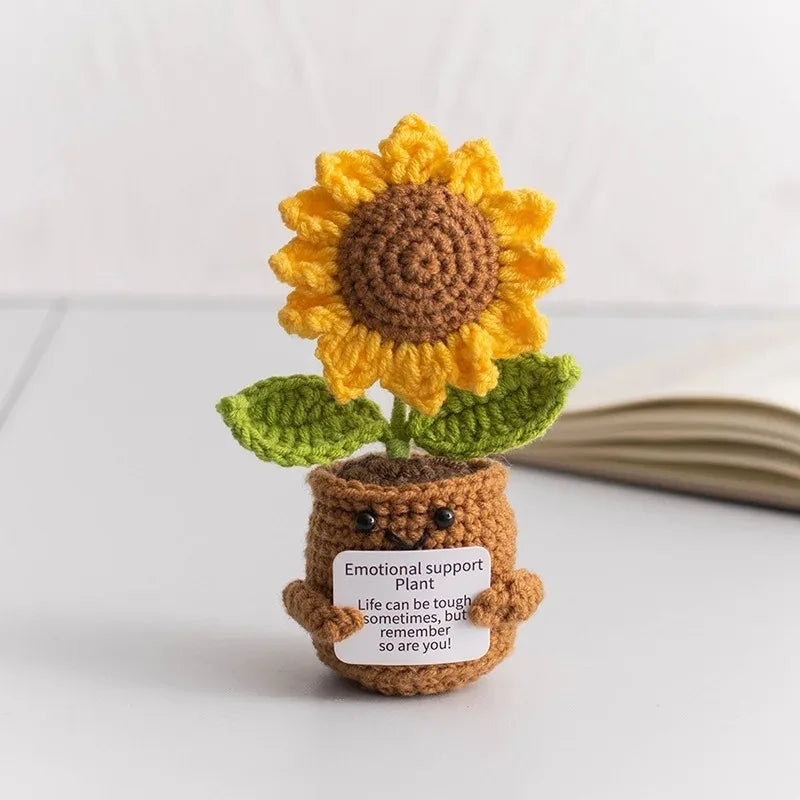 Hemasa Crochet potted tabletop Words of encouragement forget-me-not crochet Pink convolia heart-warming ornament Gift