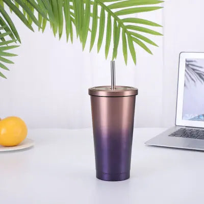 New Vacuum Insulated Mug Stainless Steel Thermos Cup Car Coffee Drinking Cup With Straw