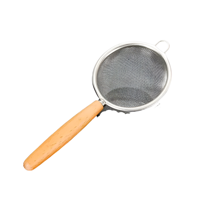 Hemasa 1pc   Stainless Steel Mesh Filter Spoon with Wooden Handle  /Flour Filter Spoon Household Kitchen Fried Food Filter Oil