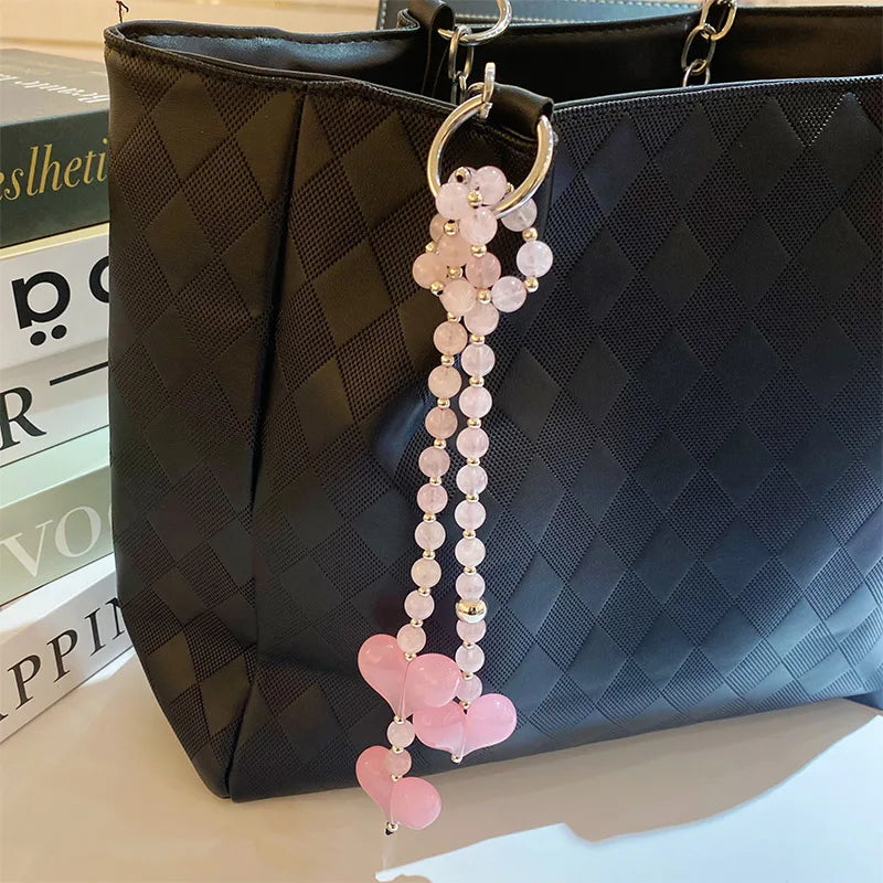Charming Women Y2K Accesories Love Bead Hanging Chain Big Red Heart Bag Pendant Charms Colorful Beads Chain Fashion Lady Jewelry