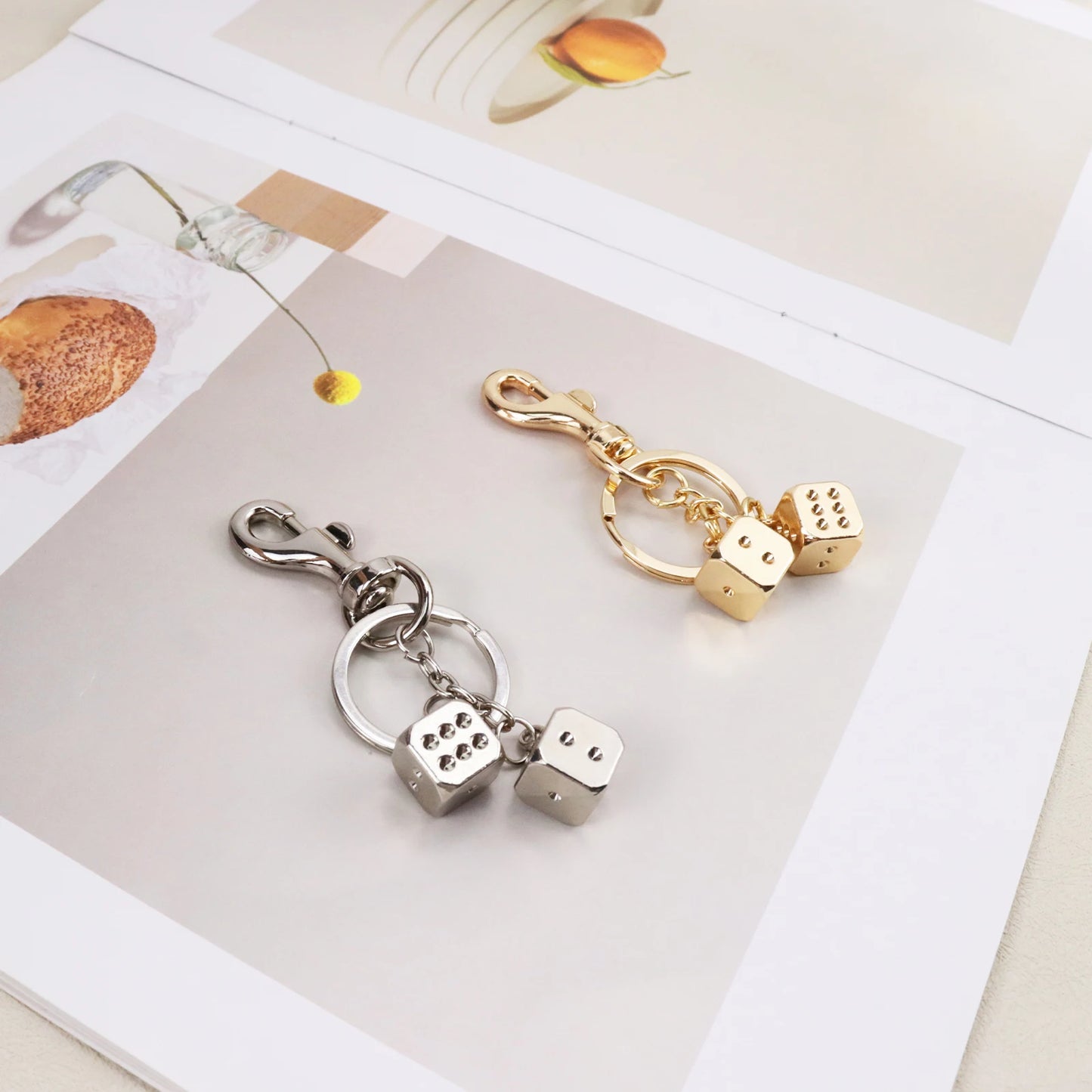 Tejesa  Stainless Steel Dice Car Keychain Making Kit Cute Bag Keychain Pendant Metal Key Ring Accessories DIY Jewelry Gift
