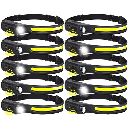 Hemasa 1-10PCS LED Indication Headlamp Rechargeable Head Flashlight 1200mah Built in Battery Outdoor Camping Fishing Headlight Lantern