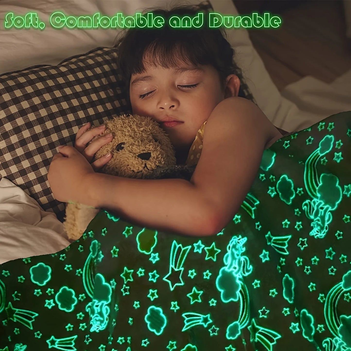 Hemasa Glow in The Dark Rainbow Throw Blanket, Soft Throw Blanket for Girls Boys, Camping Blanket, Gifts for Children Ages 1-10