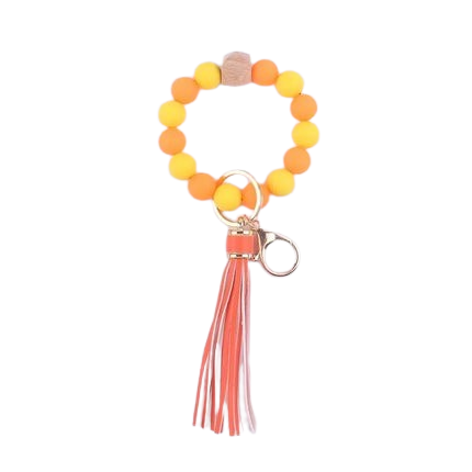 Heamsa  Silicone Round Beads Keyring  with Tassel  Bracelet Keychain  Jewelry Accessory