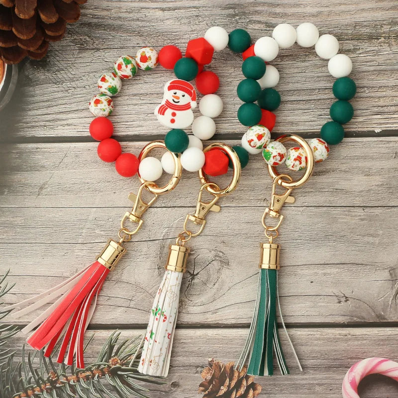 Hemasa Silicone Beads With Wooden Bead Key Chain Bracelet  For  Gift