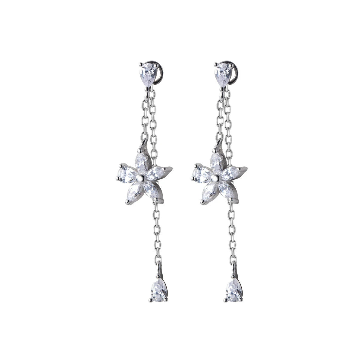 Modian Trendy Swing Flower Drop Earrings Elegant 925 Sterling Silver Clear CZ Dangle Ear Pin For Women Wedding Statement Jewelry