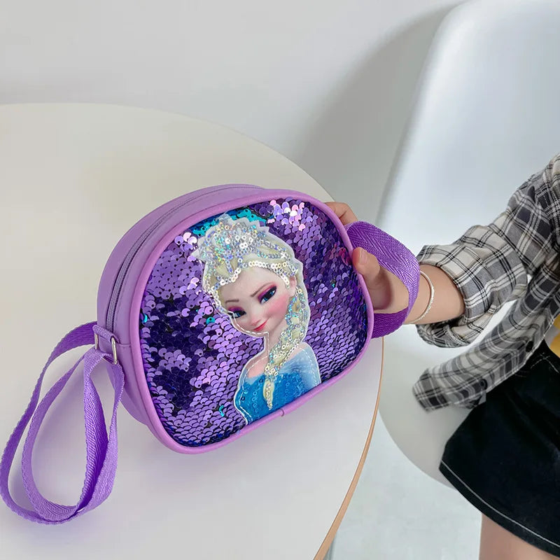 Tejesa Children's Bag Girls Bag Disney Princess Elsa Sequins Personality Children's Casual One Shoulder Bag Messenger Bag